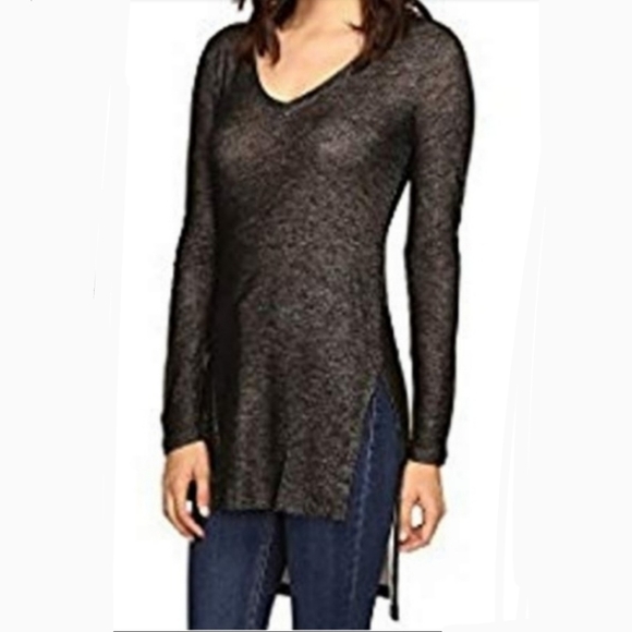 Splendid Top Merino Wool Blend Knit V-Neck Long Sleeves High Low Hem Black M NWT - Picture 4 of 8